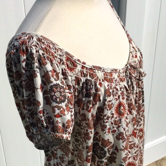 Max Studio Floral Print Scooped Neckline Short Sleeved Elastic Waistband Top Med - Picture 5 of 16